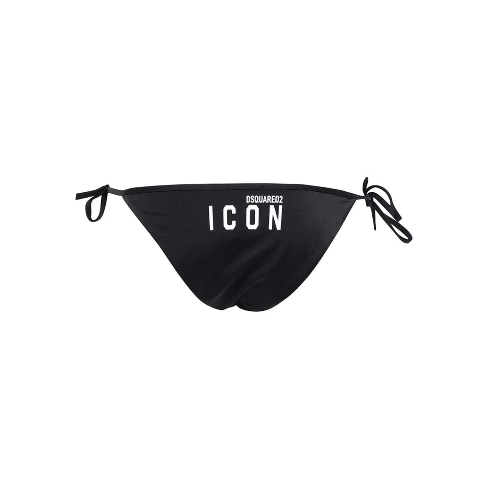 Dsquared2 Logo Print Tie Side Bikini Hipster Black Dames