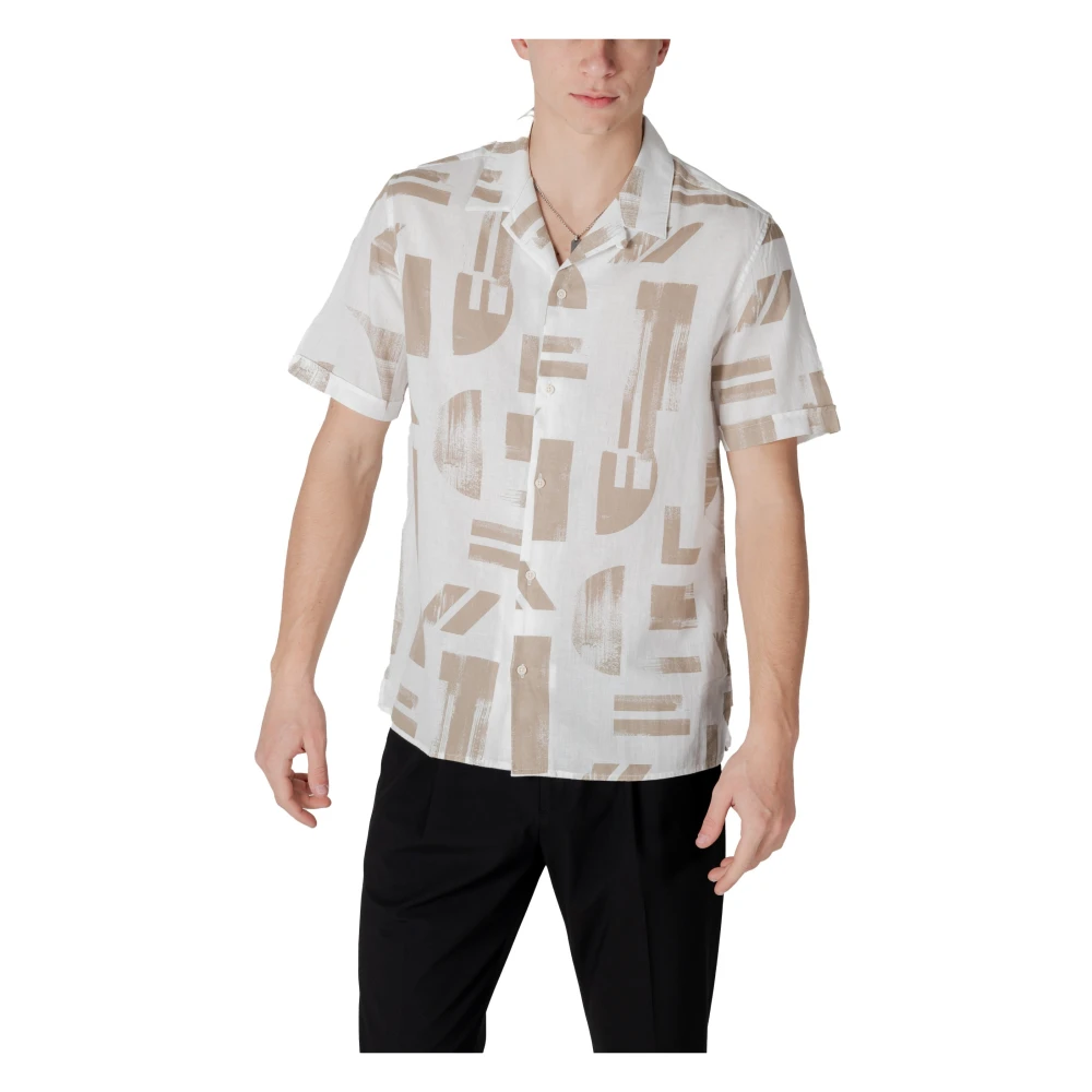 Antony Morato Geometrisch Patroon Korte Mouw Overhemd Beige Heren