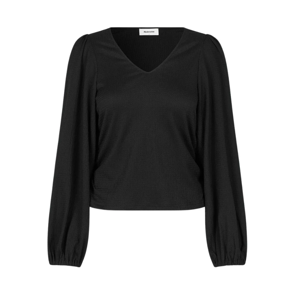 Modström V-hals ballonmouw blouse Black Dames