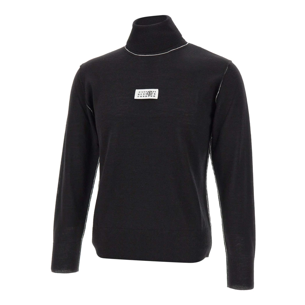 Mm6 Maison Margiela Black Turtleneck With Contrasting Stitching - Male - Turtlenecks - M - Knitwear