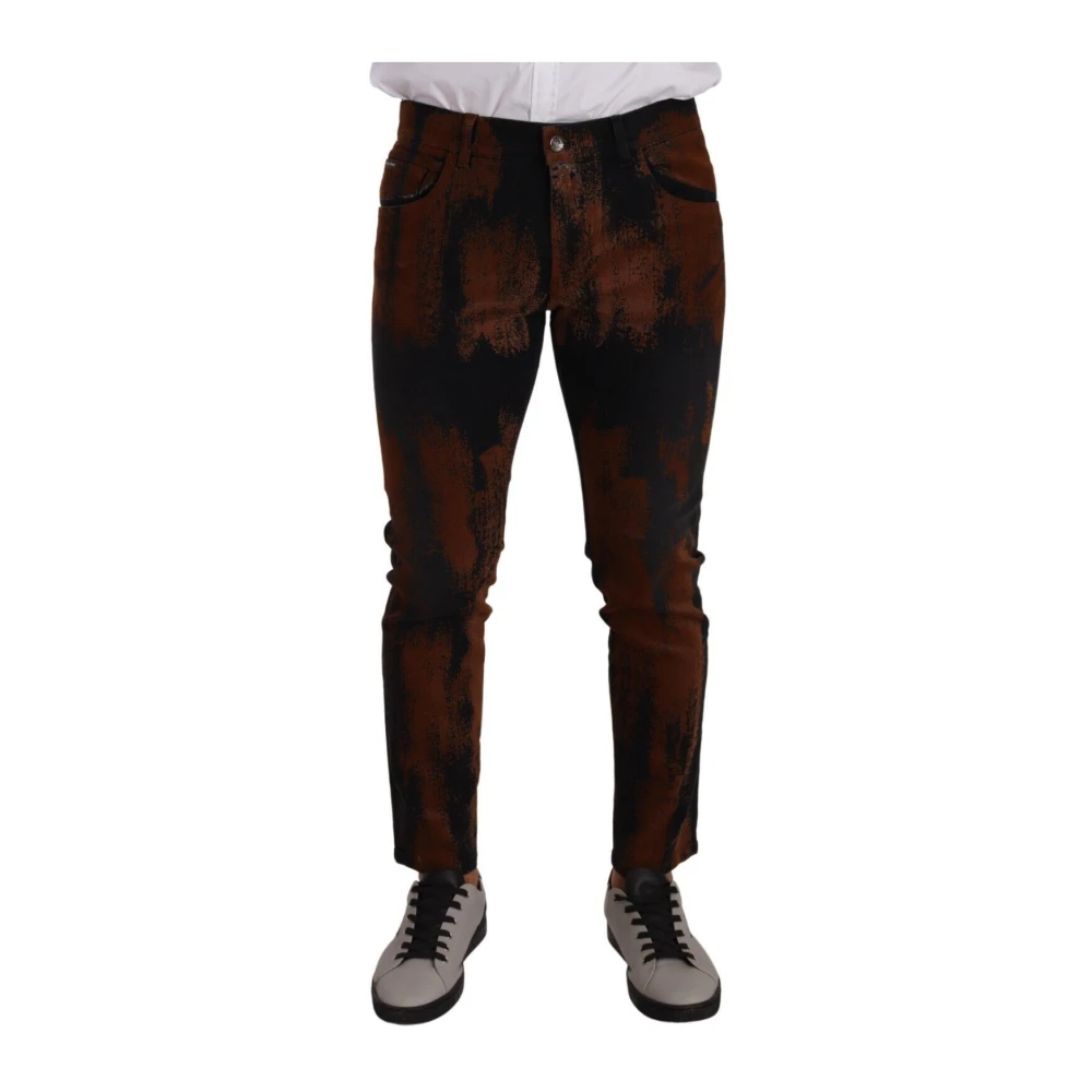 Dolce & Gabbana Men's Black/Brown Tie-Dye Slim Fit Jeans