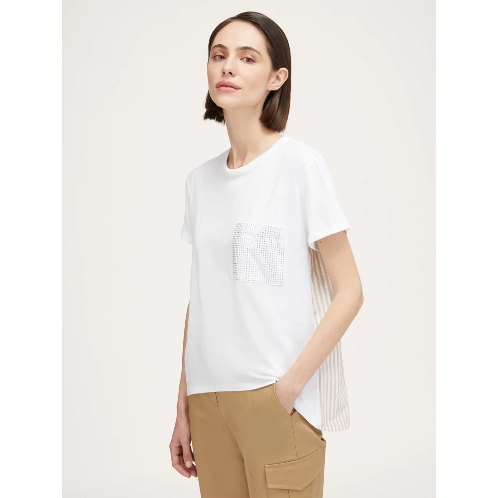 Motivi Gestreept T-shirt met Strass Zak White Dames