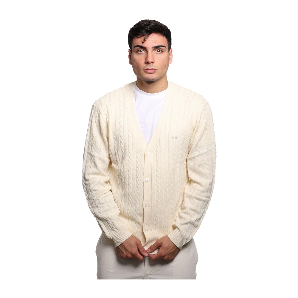 Sun68 Merino Wol Vest met Vlechtpatroon Beige Heren
