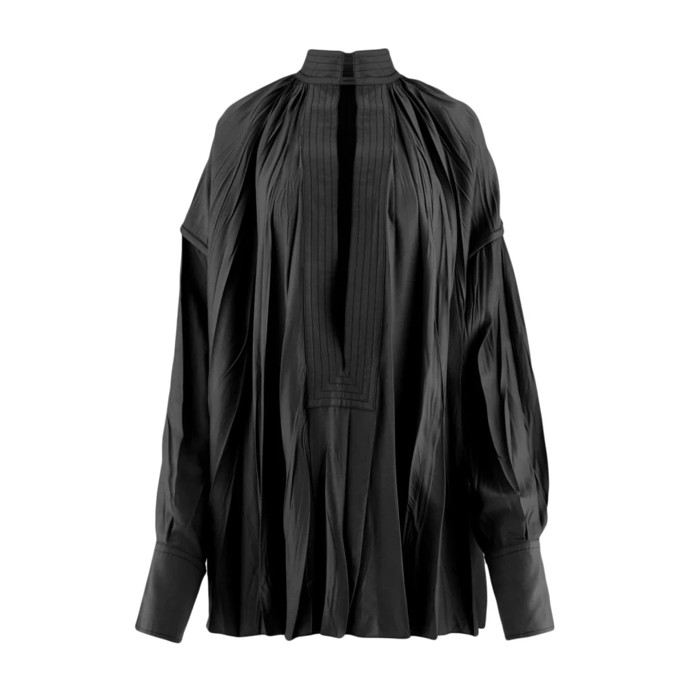 Salvatore Ferragamo Gekreukelde Zwarte Shirt met Wijd Uitlopende Manchetten Black Dames