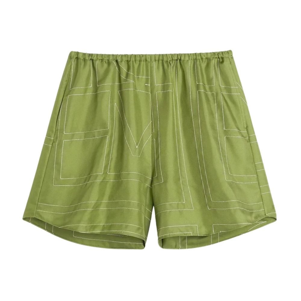 TotêMe Zijden Monogram PJ Shorts Green Dames