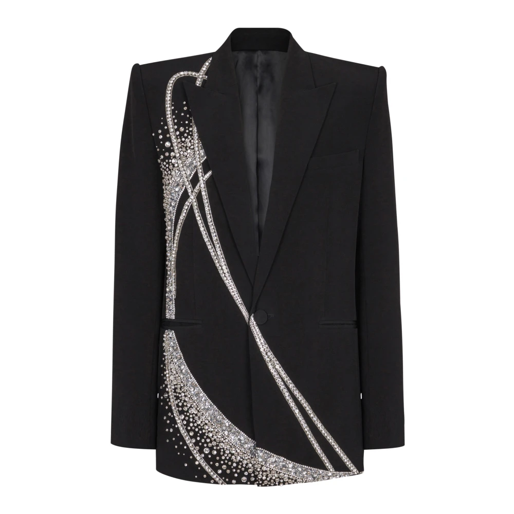 Balmain 1-knoop jas met Galaxy borduursel Black Heren