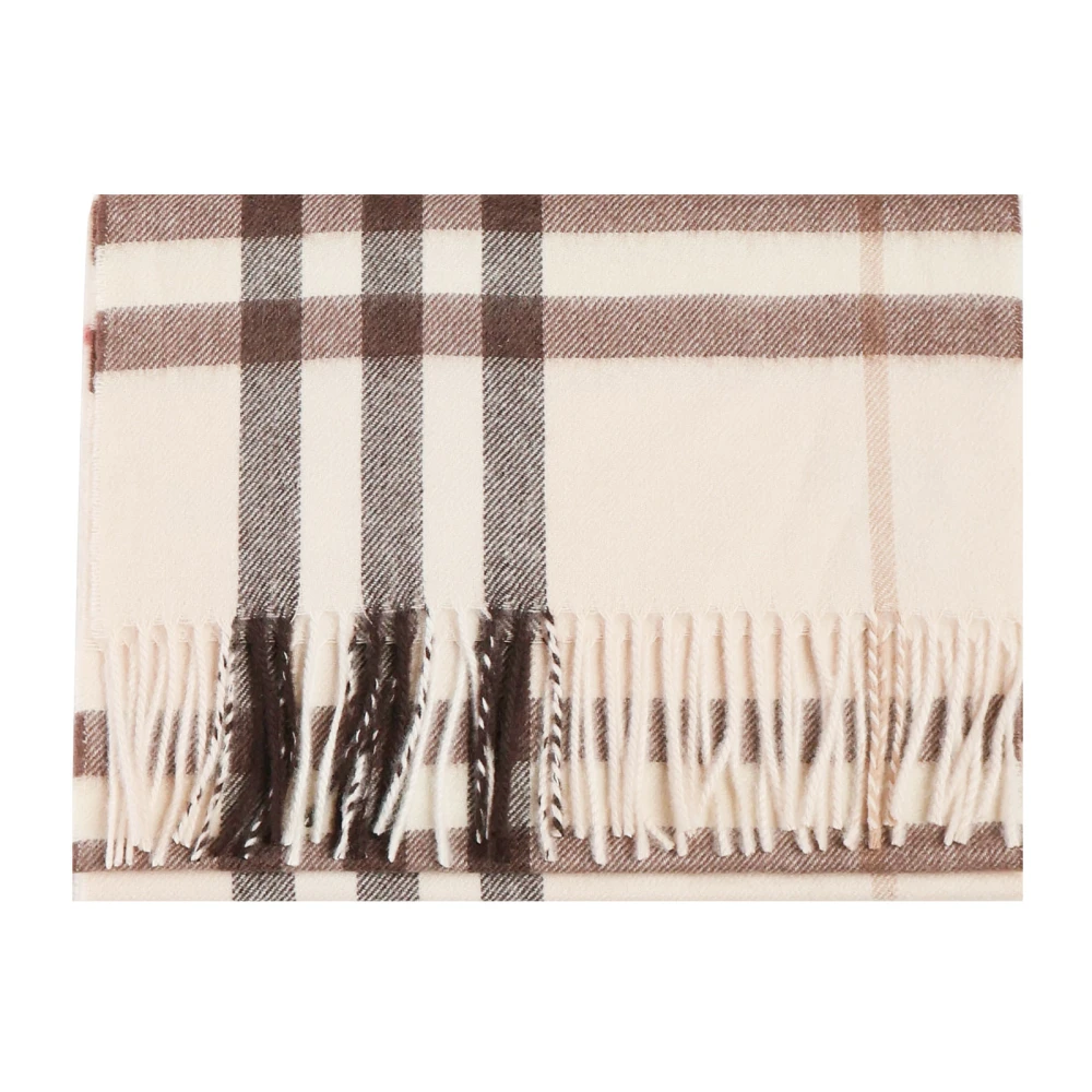 Burberry Geruite Cashmere Sjaal met Franje Beige Dames