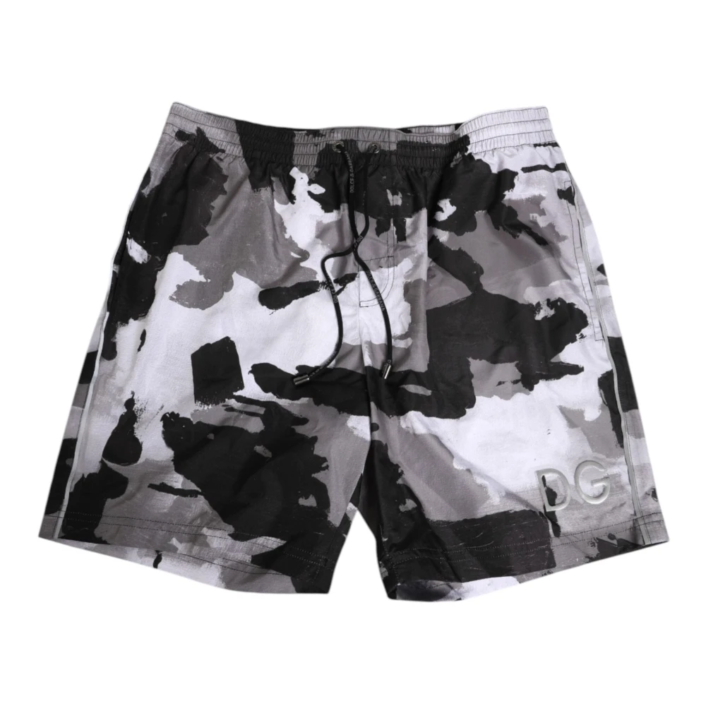 Dolce & Gabbana Men's Black/White Camouflage Dg Logo Swimwear Shorts