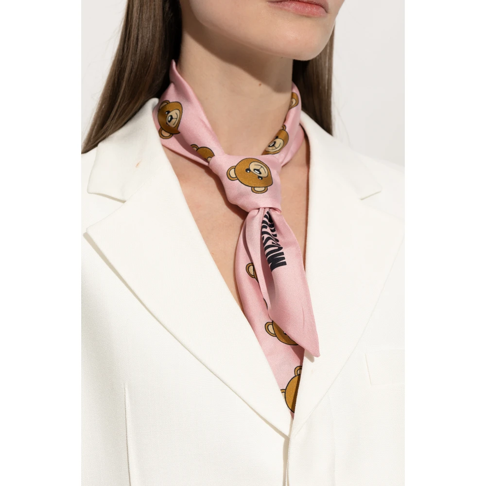 Moschino Zijden sjaal met logo Pink Unisex