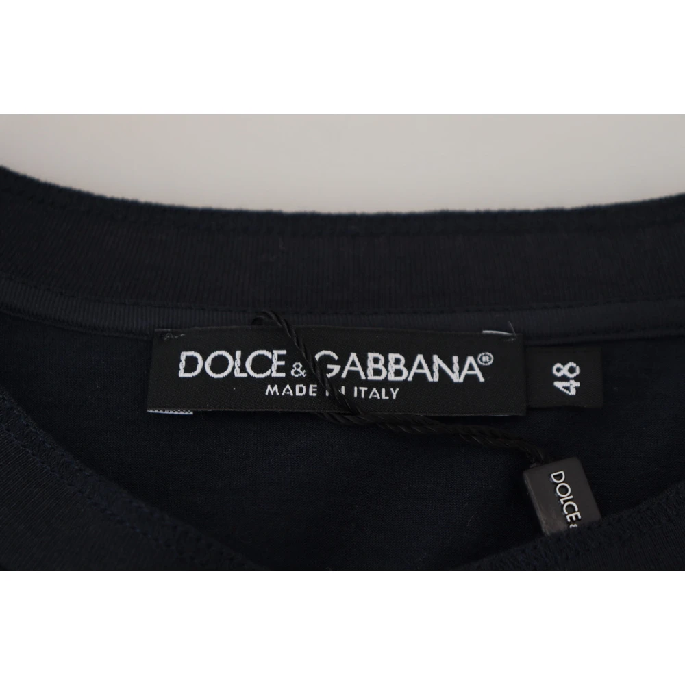 Dolce & Gabbana Blauwe Katoenen Knopen Crewneck Trui Blue Heren
