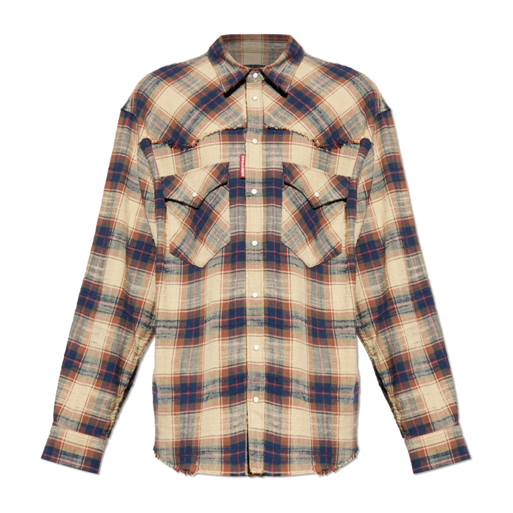 Dsquared2 Men's Beige Casual Shirts, L, Cotton Checkered Shirt
