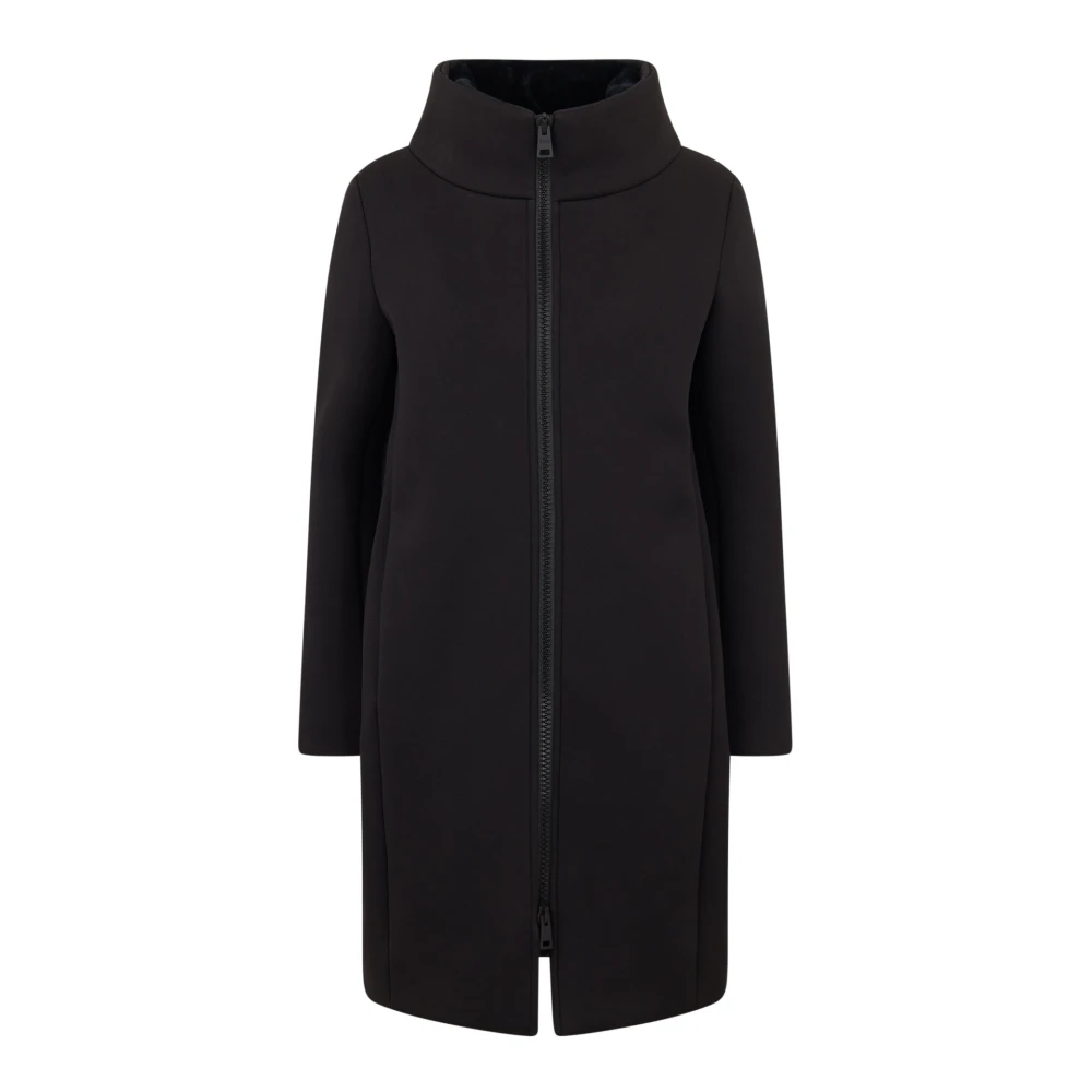 Herno Neoprene Jas met Faux Fur Details en Rits Black Dames