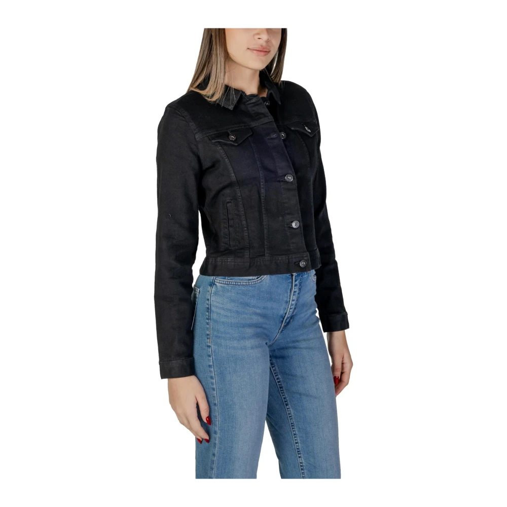 Ichi Zwarte V-hals knoopblazer Black Dames