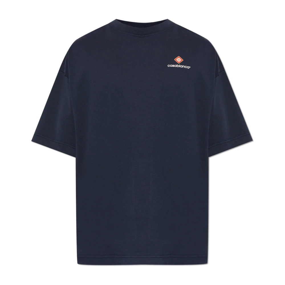 Casablanca T-Shirts, Male, S, Logo Printed Crewneck T-Shirt Blue