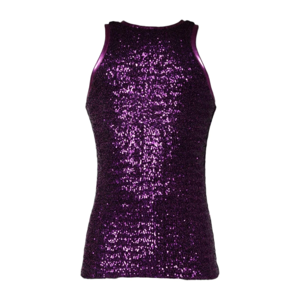 Dolce & Gabbana Men's Purple Sleeveless Tops, M, Shimmering Sequin Tank Top