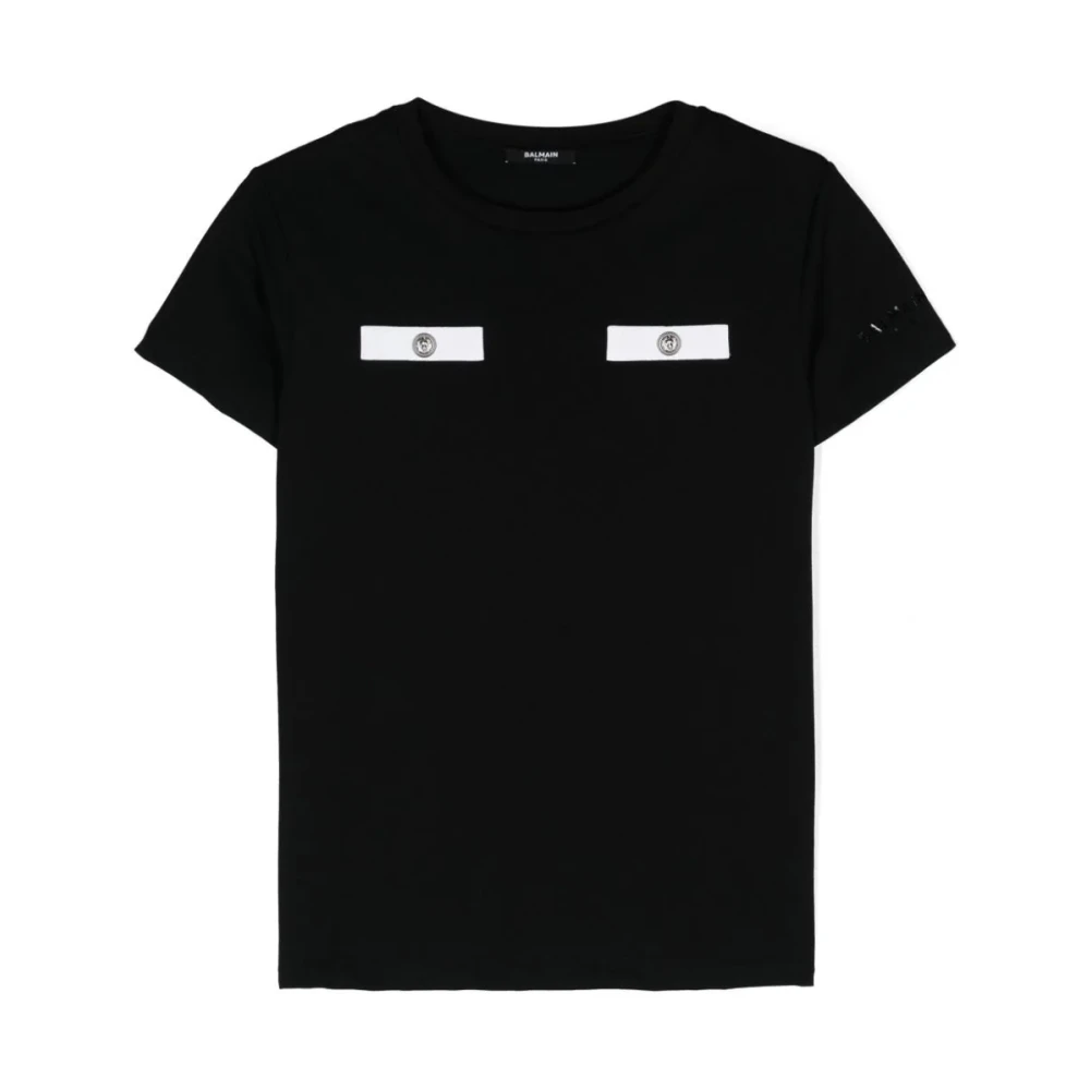 Balmain Girls Black Red Stylish T-Shirt For - Kids Short Sleeve T-Shirts - 12 Y - Kids
