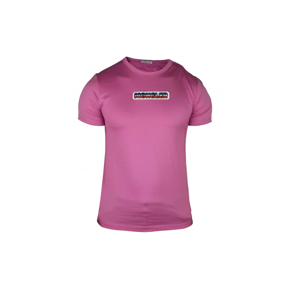 Moncler Roze katoenen T-shirt met geborduurd logo Pink Heren