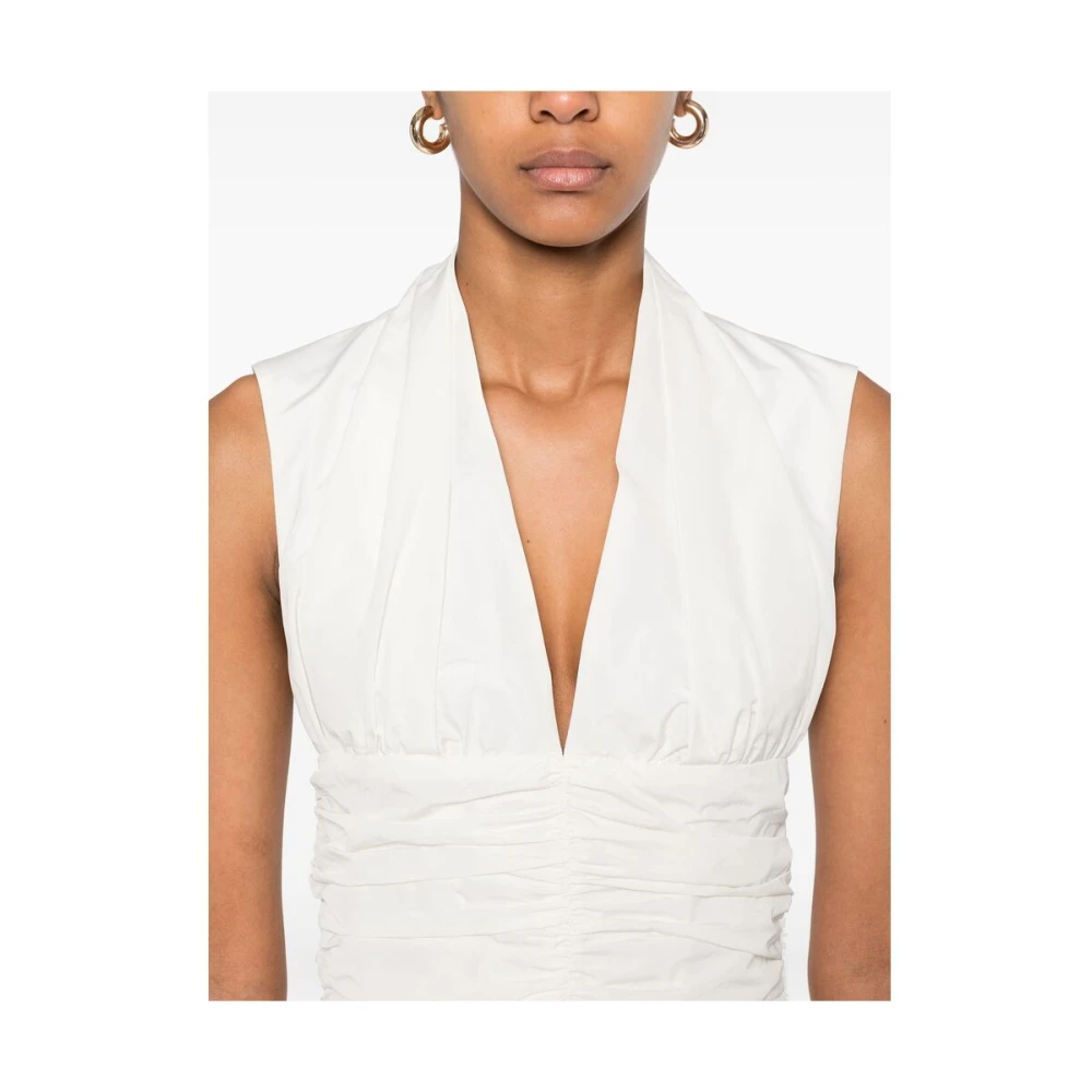 Patou Witte Halternek Mouwloze Wijd Uitlopende Rok Jurk White Dames