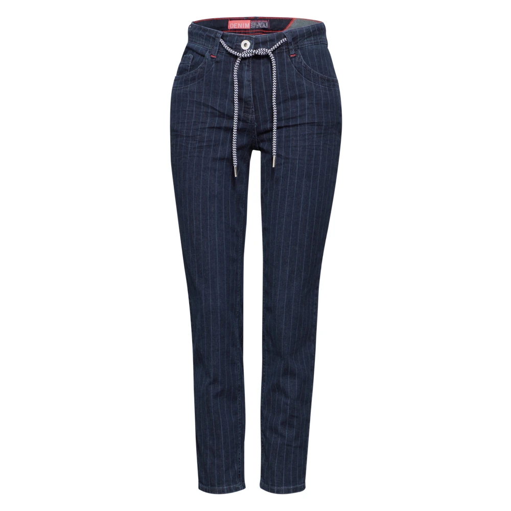 Cecil Gestreepte Jeans Casual Fit Slim Legs Blue Dames