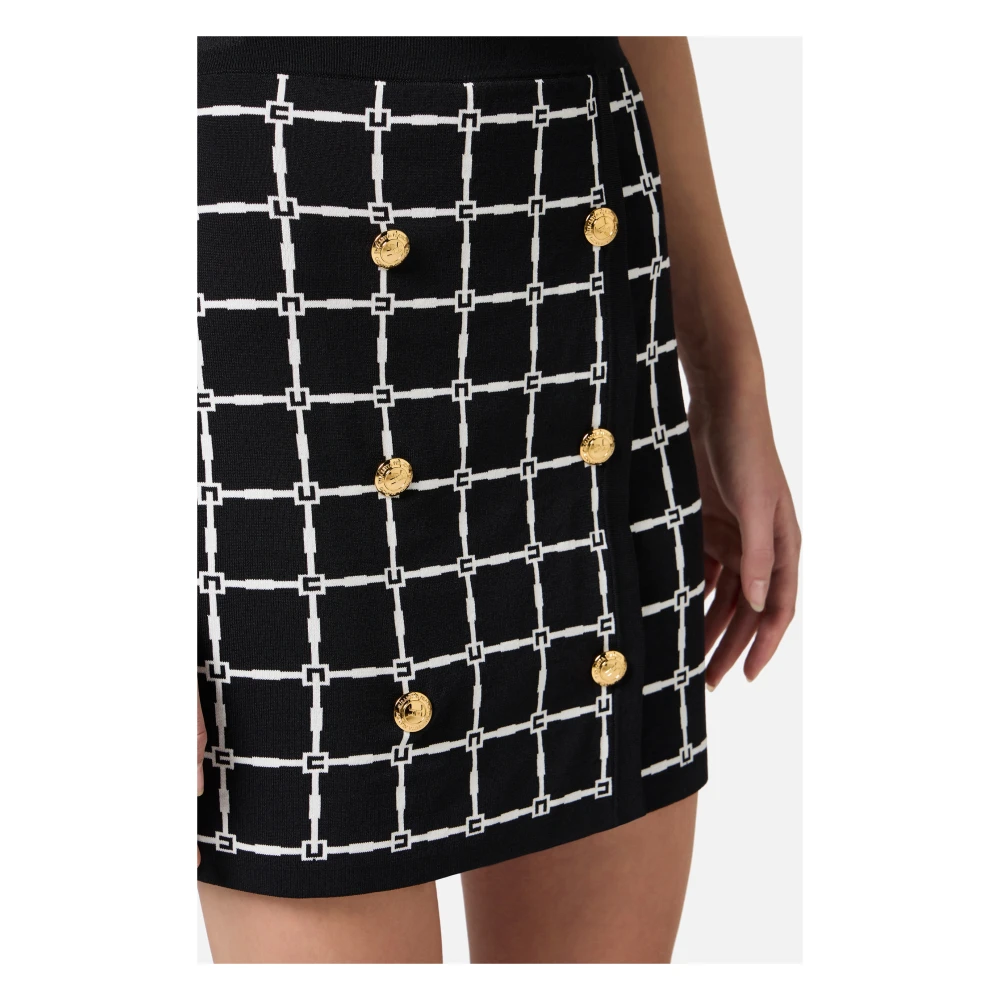 Elisabetta Franchi Jacquard Double-Breasted Mini Rok Black Dames