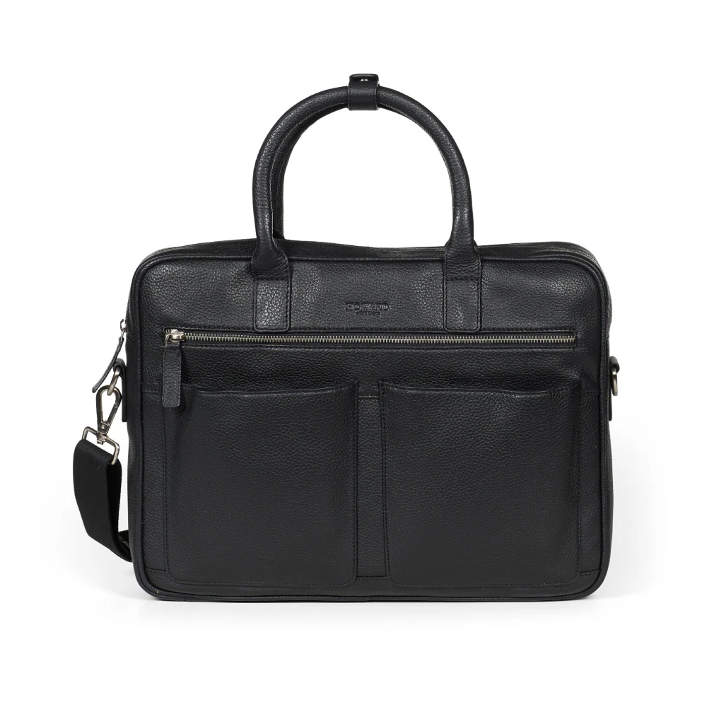 Howard London Zwarte leren laptoptas Black Heren