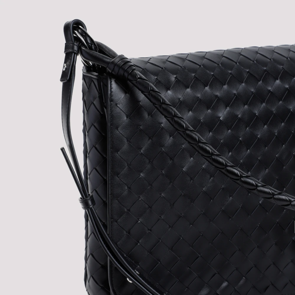 Bottega Veneta Zwart Zilver Intrecciato Wing Tas Black Heren