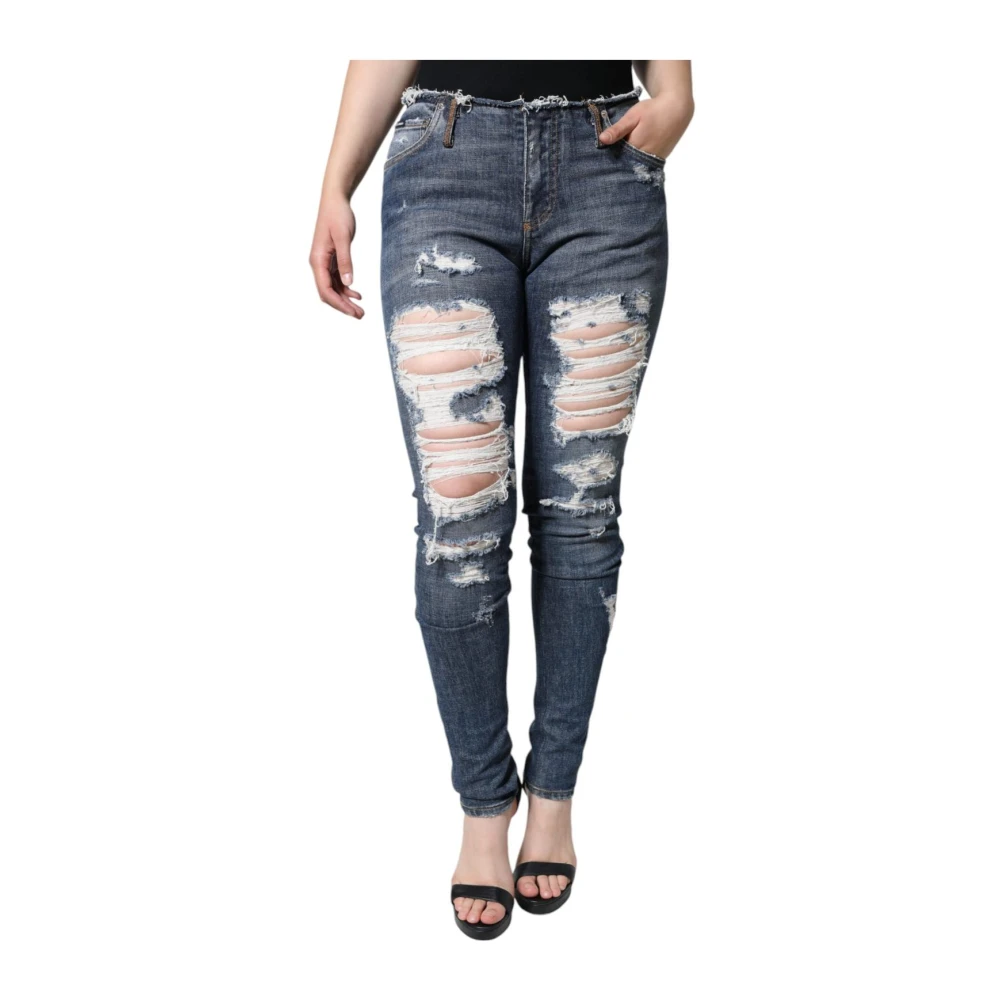 Dolce & Gabbana Women's Blue Skinny Fit Jeans, S, Tattered Skinny Jeans