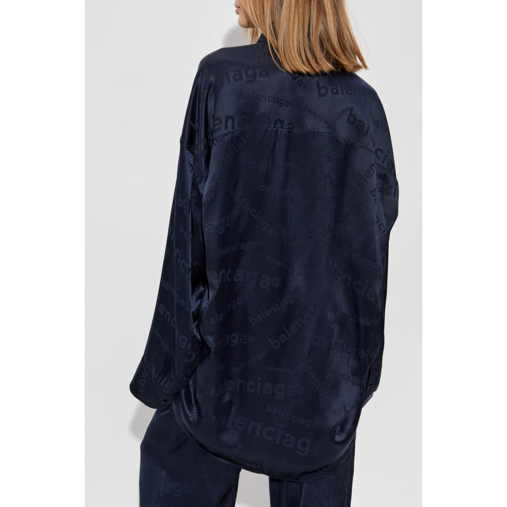 Balenciaga Zijden shirt met logo Blue Dames