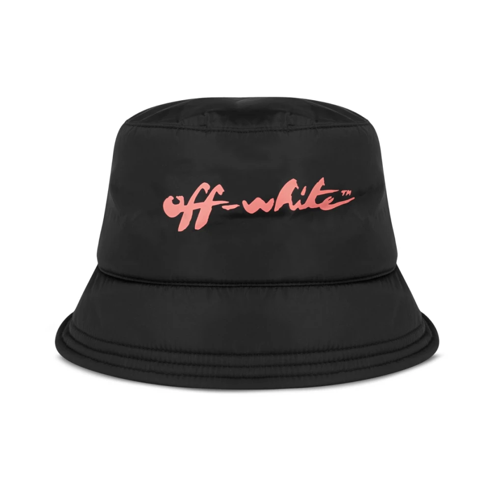 Off White Script Logo Bucket Hat Zwart Roze Black Dames