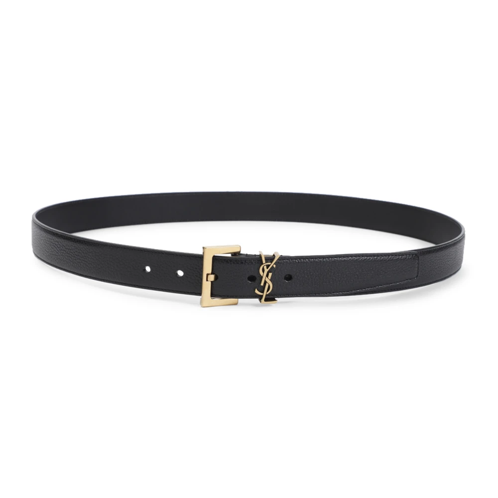 Saint Laurent Zwarte Leren Riem Elegante Stijl Black Heren