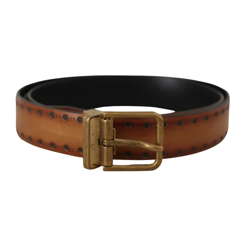 Dolce & Gabbana Leren jurk met messing metalen logogesp Brown Heren