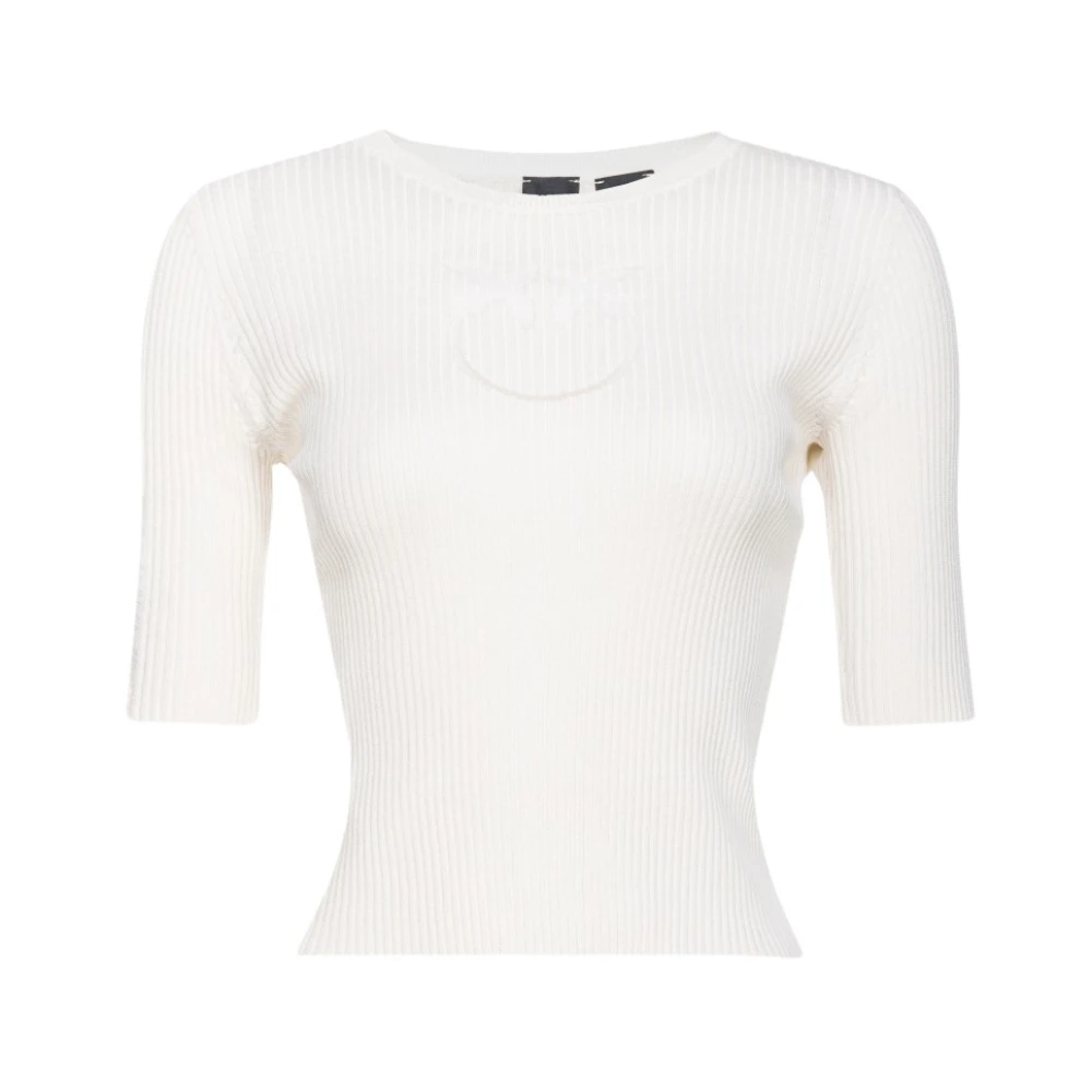 Pinko Women's White Ribbed Logo Transparency Tricolor Knitwear