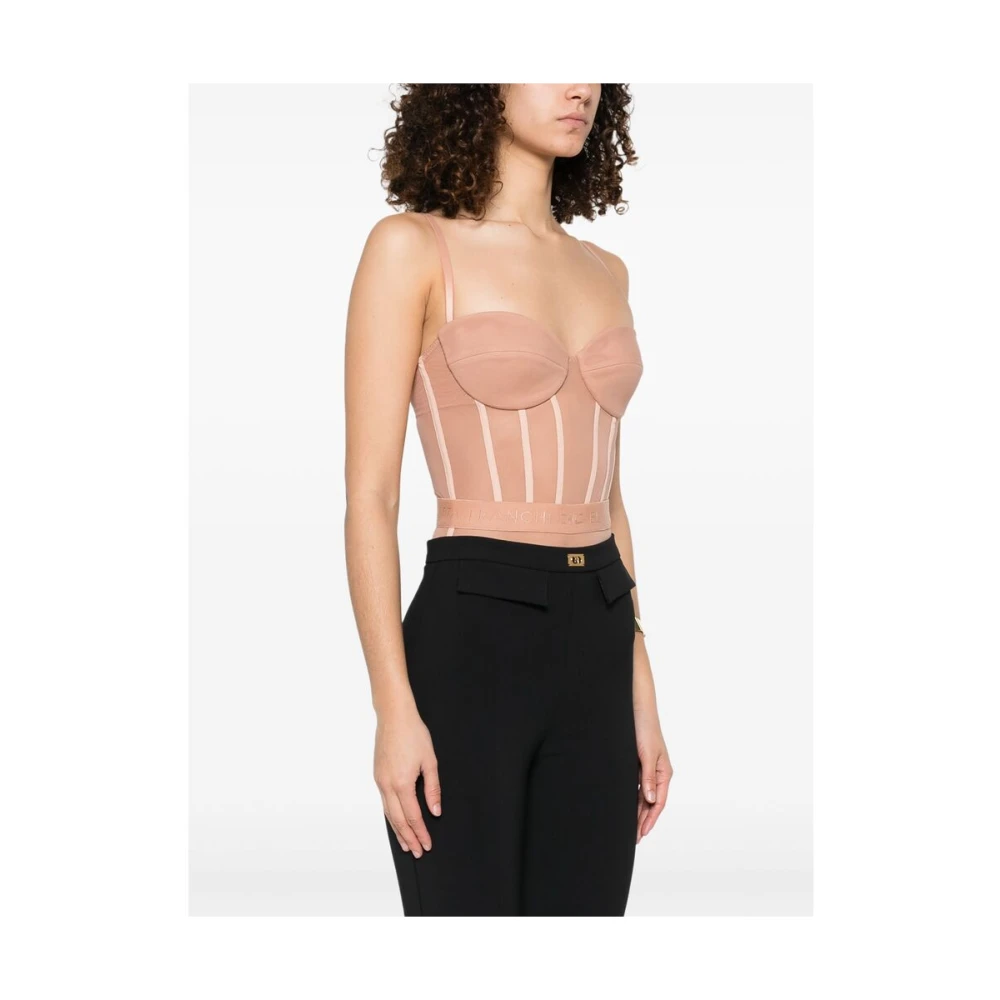 Elisabetta Franchi Beige Bodysuit met Verstelbare Bandjes Pink Dames