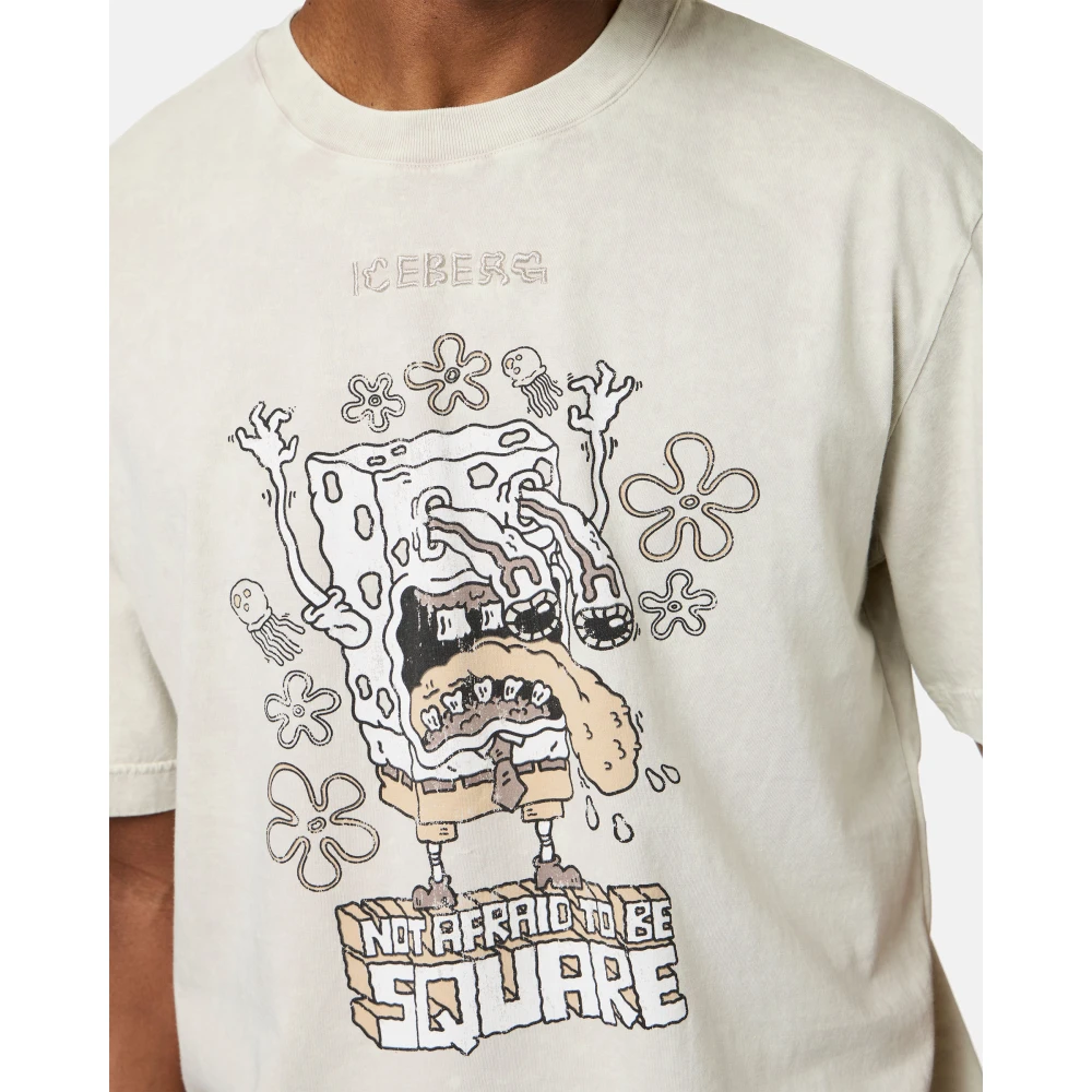 Iceberg Stoffen T-shirt met SpongeBob-print in stoffige kleur en regular-fit Beige Heren