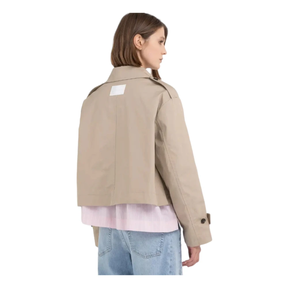 Replay Beige Waterdichte Katoenen Trenchcoat Beige Dames