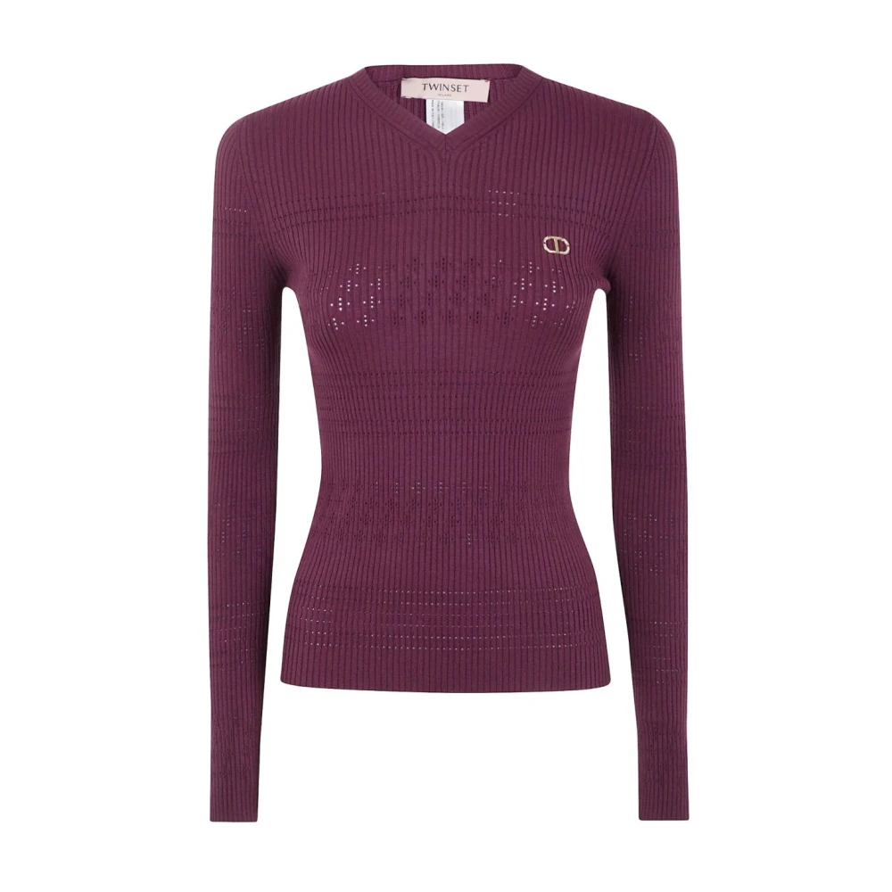 Twinset Women's Purple Stylish Jumper Set - V-Neck Knitwear - M - Knitwear