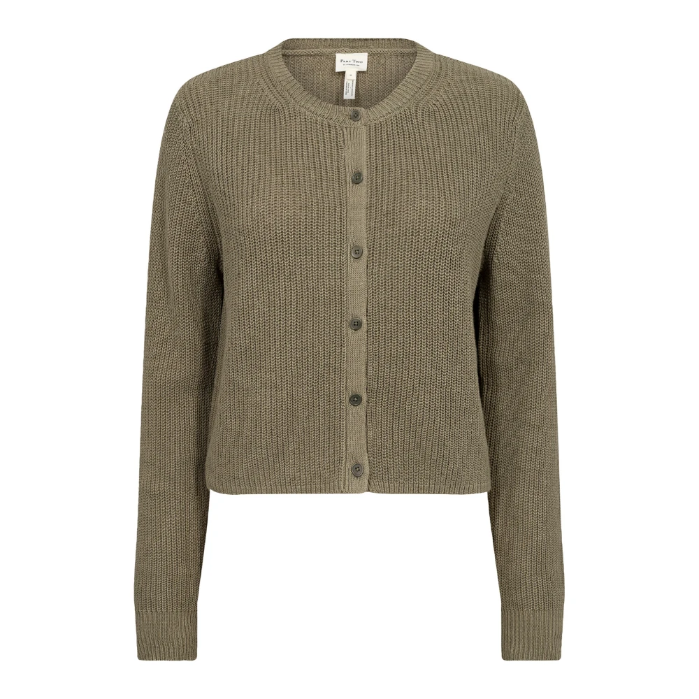 Part Two Cardigan met knoopsluiting ronde hals Green Dames