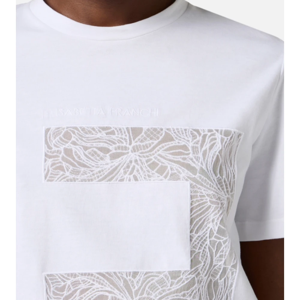 Elisabetta Franchi Bloemen Thema Korte Mouw Jersey T-Shirt White Dames