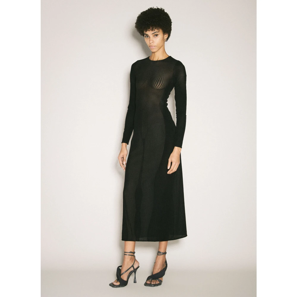 Jean Paul Gaultier Morphing Pinstripe Midi Jurk Black Dames