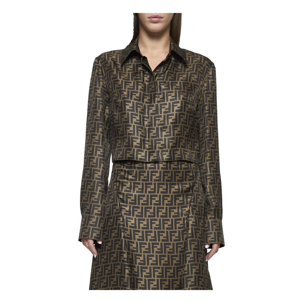 Fendi Zijden cropped shirt in modetinten Brown Dames