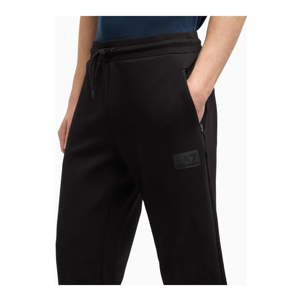 Emporio Armani EA7 Zwarte Slim Fit Trekkoord Sweatpants Black Heren