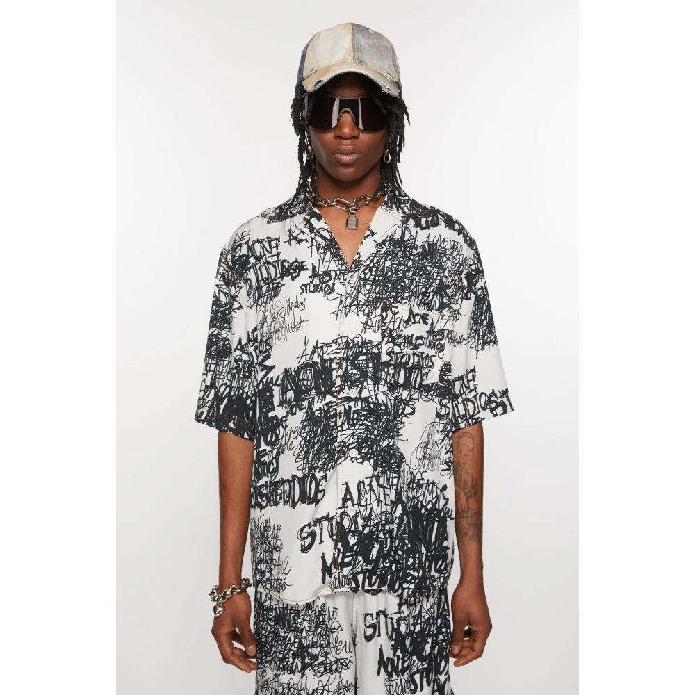 Acne Studios Seizoenslogo Print Button-Up Shirt Black Heren