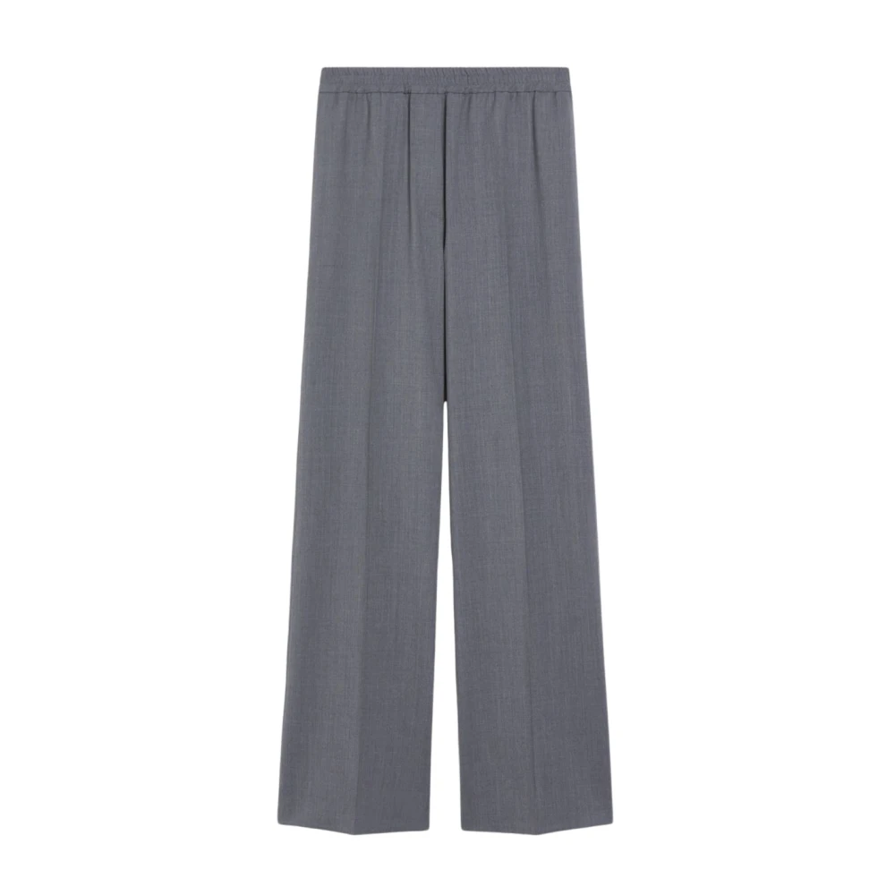 Max Mara Weekend Flanellen Broek met Hoge Taille Gray Dames