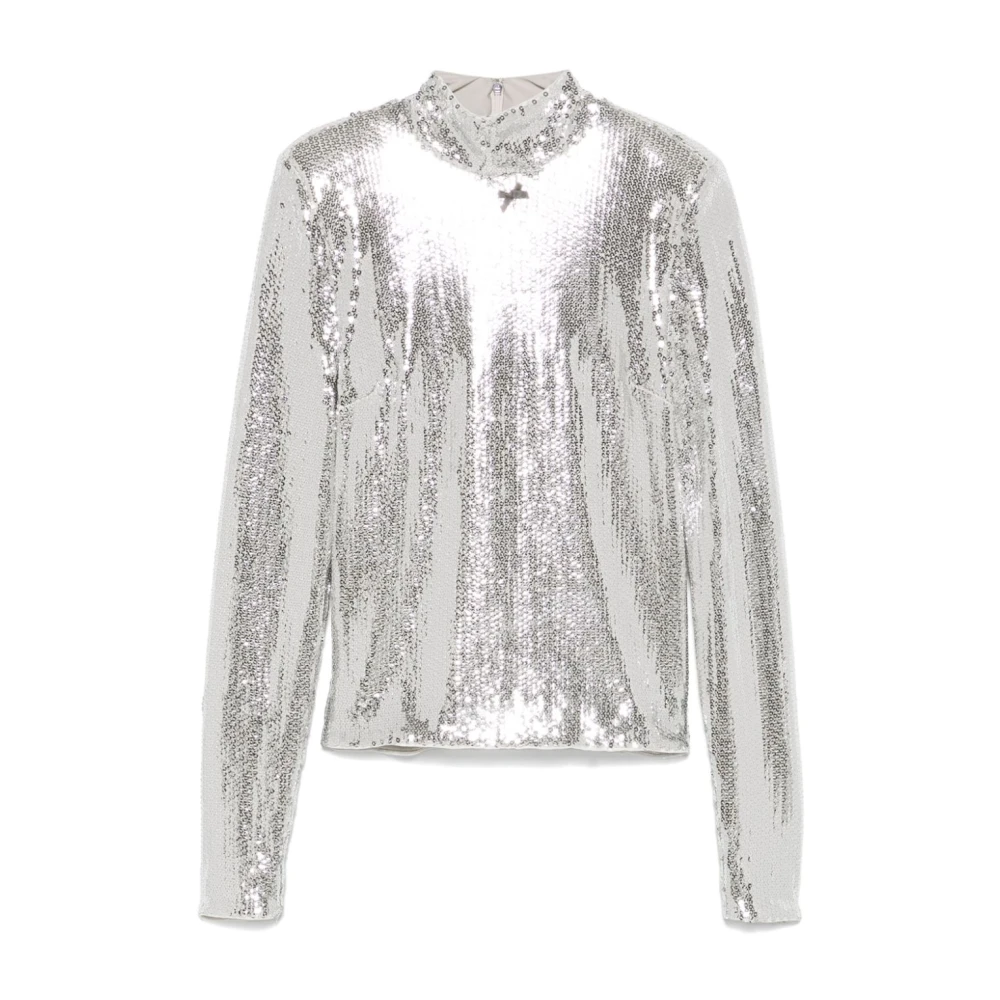 Silver Sequin High Neck Bow Detail Top