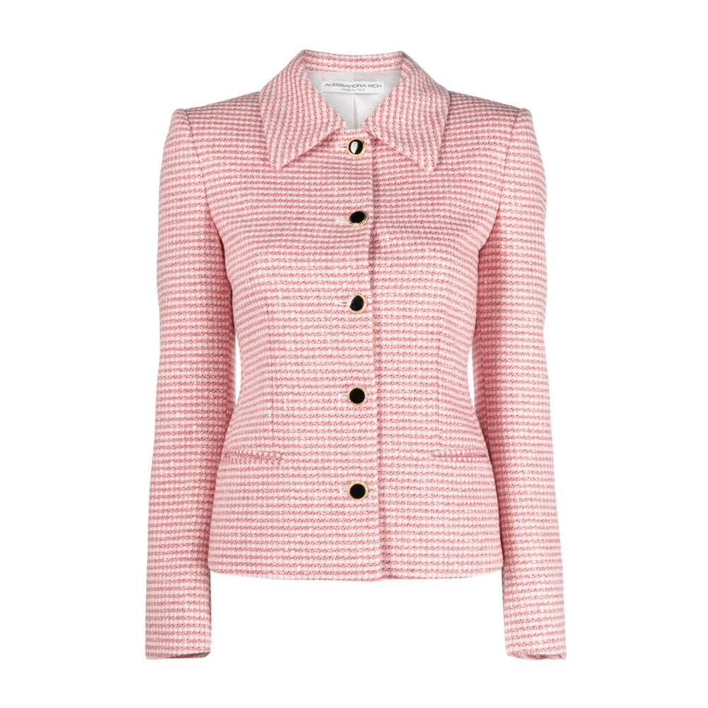 Alessandra Rich Rood Roze Sequin Tweed Jas Pink Dames