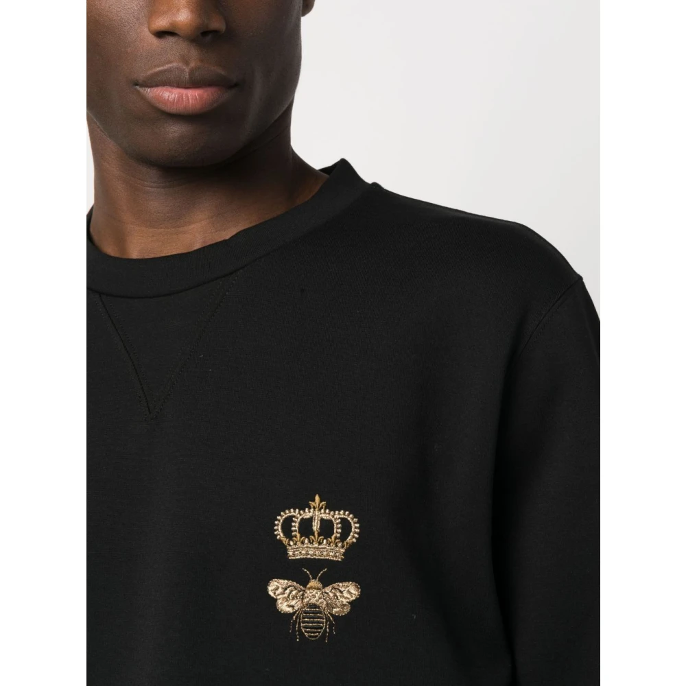 Dolce & Gabbana Zwarte Bij Geborduurde Crew Neck Sweater Black Heren