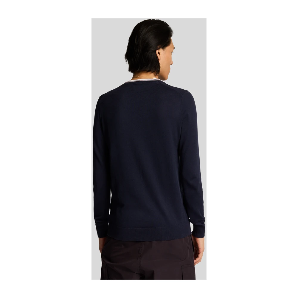 Lyle & Scott Mid Knits Tipped V Neck Jumper Blue Heren