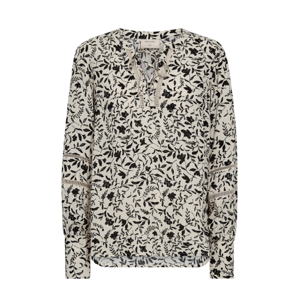Freequent Moonbeam Zwart Elegante Blouse met Print Beige Dames