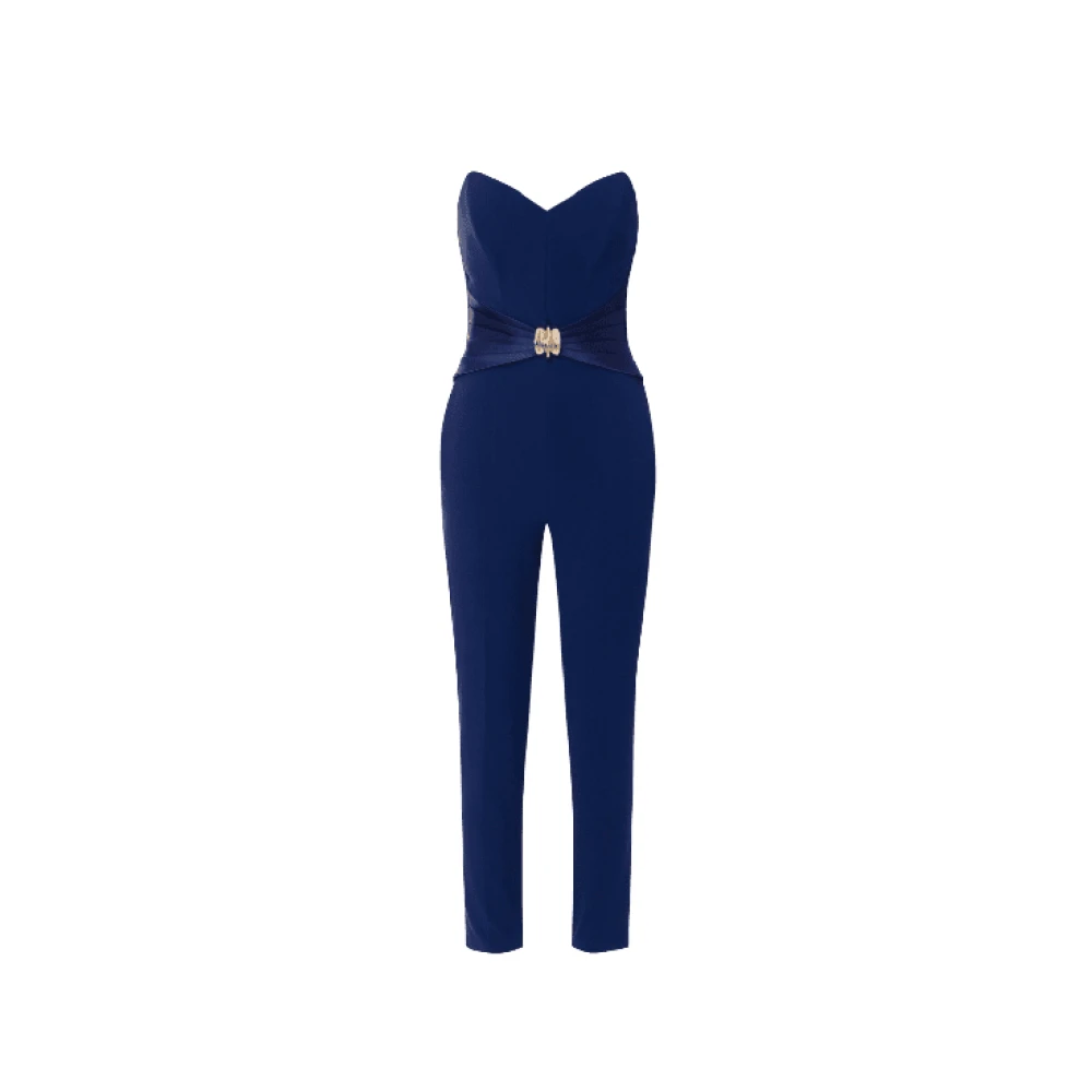Elisabetta Franchi Vloeibare Crêpe Jumpsuit met Grote Strik Blue Dames