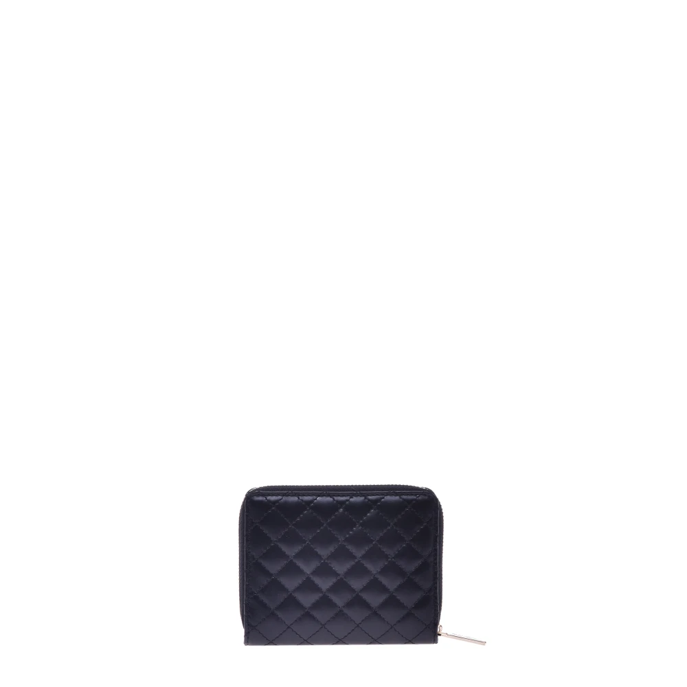 Baldinini Wallet with zip in black quilted leather and monogram Blue Dames